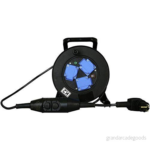 Kopp 144815001 PRCD S, IP44, 230 VAC, monterad kabeltrumma helt gummivinklade pluggar med 2 x skyddskontaktsystem, 3 skyddskontaktuttag gångjärnslock, ca 15 m, svart 4008224573641