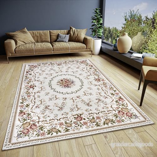 HANSE Home Nour Design matta orientalisk platt väv blommönster, halkfri undersida, högkvalitativt vävd för vardagsrum, sovrum, matsal, hall grädde multifärger, 150 x 220 cm 4068226000514