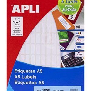 Apli Labels A5 Print & Write 8 x 20 mm vit självhäftande etikett (vit, A5, mm, 190 125 6 17 ark 8410782018582