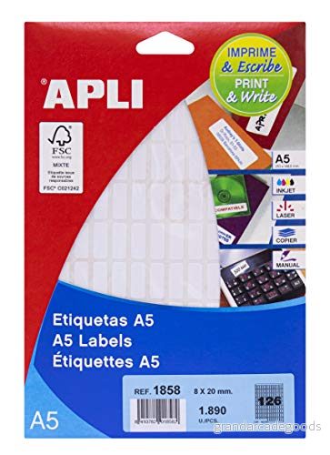 Apli Labels A5 Print & Write 8 x 20 mm vit självhäftande etikett (vit, A5, mm, 190 125 6 17 ark 8410782018582