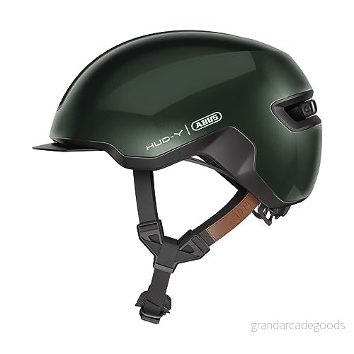 ABUS Urban Helmet HUD Y med magnetiskt, uppladdningsbart LED bakljus & magnetfäste cool cykelhjälm för vardagsbruk män och kvinnor grön, storlek S 4003318979378