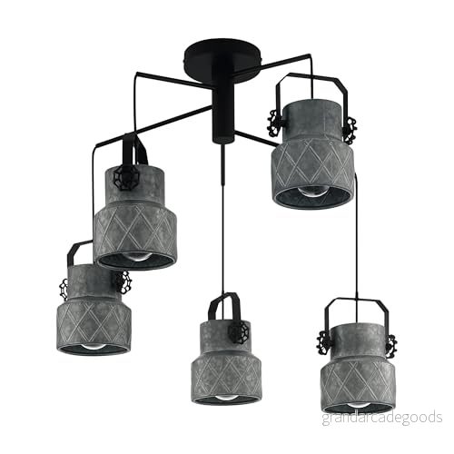 EGLO Pendellampa Hilcott, hängande lampa med 5 lampor, vintage, industriell, svart hänglampa i stål, galvaniserad matbord, bordslampa, vardagsrumslampa E27 sockel, Ø 67,5 cm 9002759398569