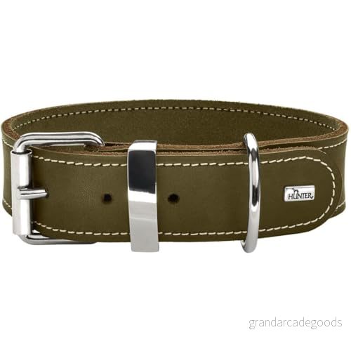 HUNTER AALBORG SPECIAL hundhalsband, läder, slitstarkt, bekvämt, 50 (S M), oliv 4016739672735