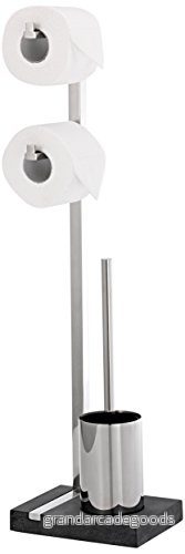 blomus MENOTO Stativ WC set i polerat rostfritt stål, fristående toalettknapp, plats för 2 toalettrullar, exklusivt utseende, badrumstillbehör (H / B/D: 71 x 20 15 cm, 68663) 4008832686634