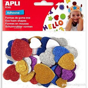 APLI Kids 13484 Metalliska glitterhjärtan EVA självhäftande tidigare 50 u 8410782134848