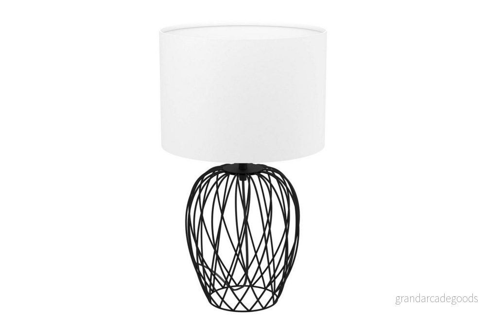 EGLO bordslampa Nimlet, 1 glödlampa bordsbelysning skandi, sänglampa av textil i vitt och metall svart, vardagsrumslampa, lampa med strömbrytare, E27 uttag 9002759436520