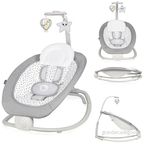 Lionelo PASCAL Swing Soft Vibrations 12 Melodies Carousel with Toys Head Pillow Adjustable Backrest Energy Saving System Assembly Without Tools Sturdy Construction, grå, LO GREY DOVE 5903771702126