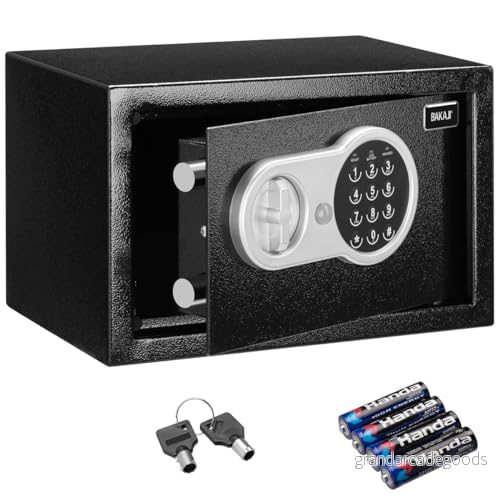 Bakaji Digital väggkassaskåp 30 x 20 cm elektronisk säkerhetsbox hus hotell säker 4 AA batterier och nödnyckel färg svart 8711252012797