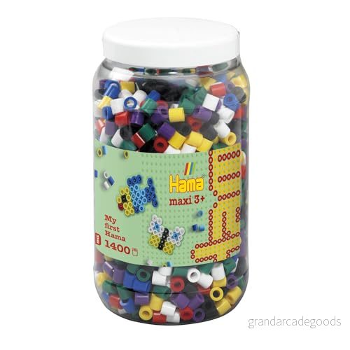 Hama pärlor 8540 strykpärlor burk med ca 1 400 Maxi pysselpärlor diameter 10 mm i full tonblandning 1, kreativt pysselkul för stora och små 28178085407