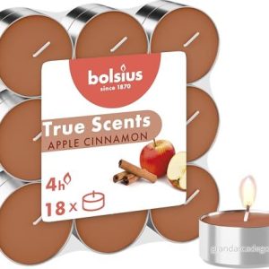 Bolsius True Scents Tealights Doftande i Aluminium Cup Doft Äpple och Kanel Set med 18 delar Karamellfärg Lång 4 timmars livslängd Dekorativa ljus Vax Rökfri 8717847151513