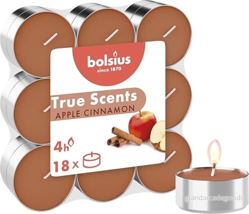 Bolsius True Scents Tealights Doftande i Aluminium Cup Doft Äpple och Kanel Set med 18 delar Karamellfärg Lång 4 timmars livslängd Dekorativa ljus Vax Rökfri 8717847151513