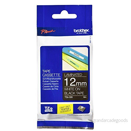 Brother TZE335 - Laminerat band - Vit på svart bakgrund - 12 mm x 8 m 4977766685733