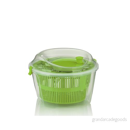 Kela MAILIN Vänster och högervriden, salladspinnare, plastsil för grönsaker, frukt, penna, salladsslunga med lock, PP plast, grön, Ø 24,5 cm 4025457119064